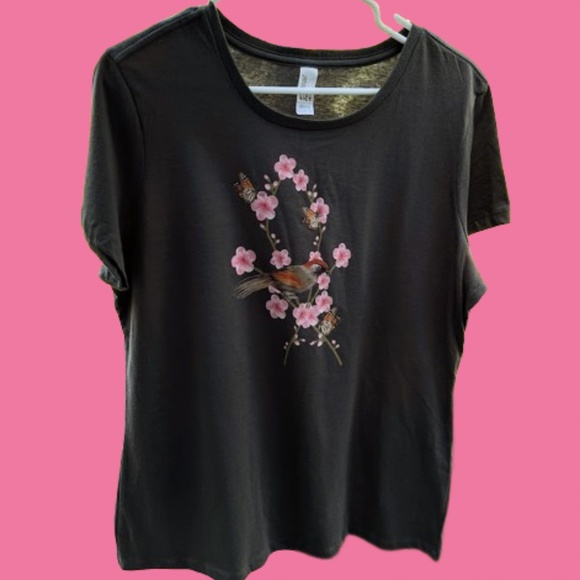 Cherry Blossom Bird Woman’s Tee NWOT Hand Made Design 💕Host Pick💕 - Picture 3 of 5